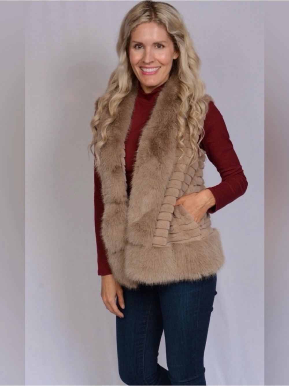 Kaleidoscope Accessories Plush Taupe Faux Fur Vest ~ one size
